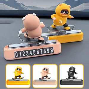 New Dashboard Car Decorations Skateboard Bear Magnetic Parking Number Plate Creative Car Cartoon Interior Interior Accessorie