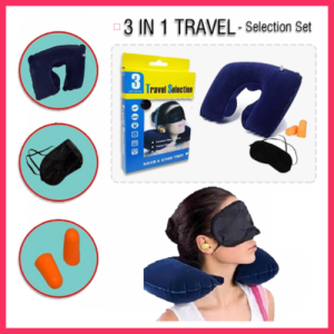 3in1 Travel Selection Travel Set - Comfortable Neck Pillow, Eye Shade Mask, Ear Plugs
