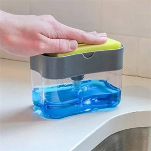 Liquid Soap Dispenser Soap Pump Sponge Caddy Holder Creative Hand Press Kitchen Dish Soap Dispenser with Washing Sponge-Smart Holder