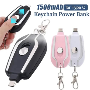 1500mAh Portable Keychain Power Bank|Fast Charging for Type C Phone|Charger External Battery Pack for Emergency Power