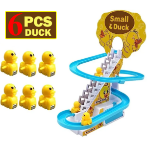 Duck Slide Toy Set, Funny Automatic Stair-Climbing Ducklings Cartoon Race Track Set Little Lovely Penguins Slide Toy Escalator Toy with Lights and Music (Duck)