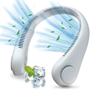 New Hanging Neck Fan LED Digital Display Portable Cooler Fan Bladeless Fan Personal Wearable Neckband 3 Speeds Adjustment Twin-Turbo Leafless 360° Neckband Fan USB Rechargeable Fan Mini Neck Fan