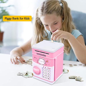 Electric Money Bank for Kids, Kids Money Bank, Password Safe Money Bank Electric Piggy Bank, Mini Atom Electronic Coin Bank Box for Password Lock Case-Money & Banking