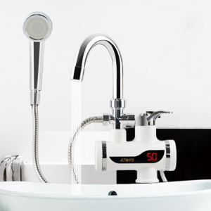 Electric Digital Display Instant Hot Water Tap With Hand Shower, Tankless Electric Faucet, Digital Bathroom Heater (Basin mount)